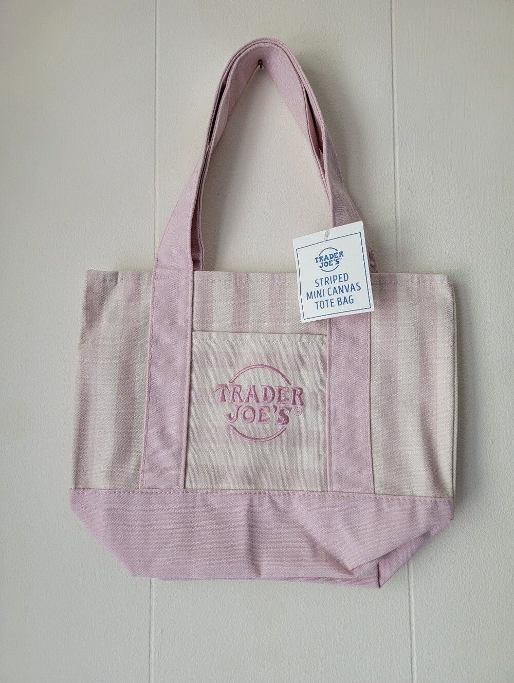 Trader Joe's Pink Striped Mini Canvas Tote Bag